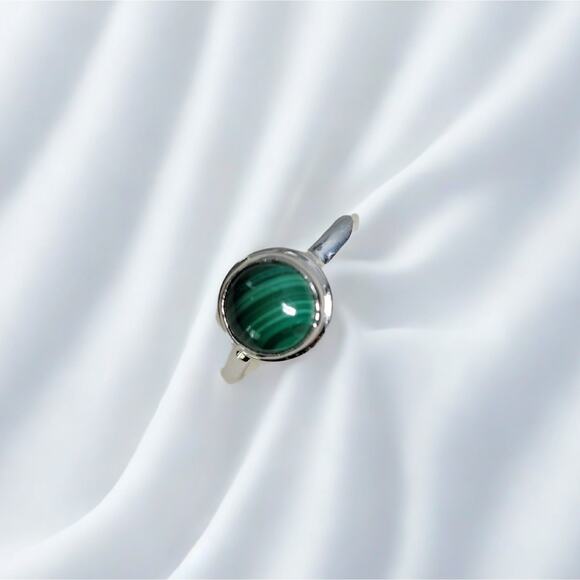 925 Sterling Silver Malachite  Round Gemstone Ring Jewelry for Women & Men - Picture 2 of 6